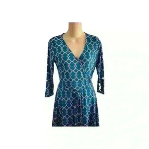 41Hawthorn Faux Wrap Dress 3/4 Sleeve Pink Teal Linded Size Small